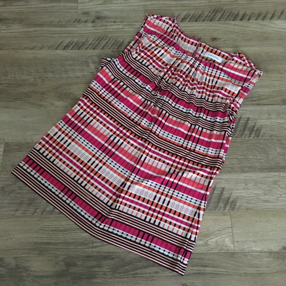 Calvin Klein Retro Geometric Print Pleated Stretchy Tank Top - Picture 10 of 14